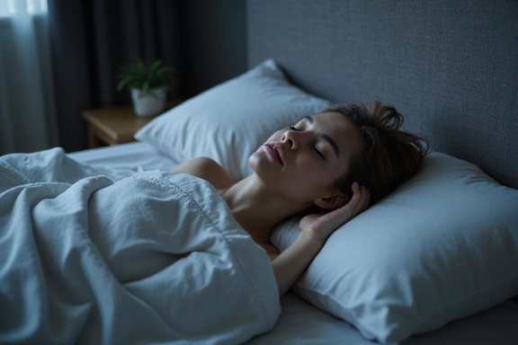 Persona che dorme serenamente in un letto pulito, in una stanza confortevole.