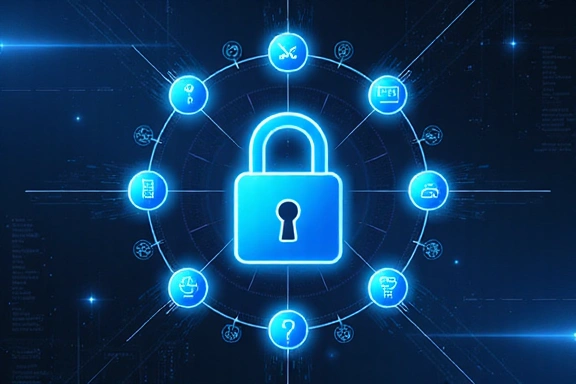 Illustrazione della sicurezza dei dati, con lucchetto e simboli di protezione